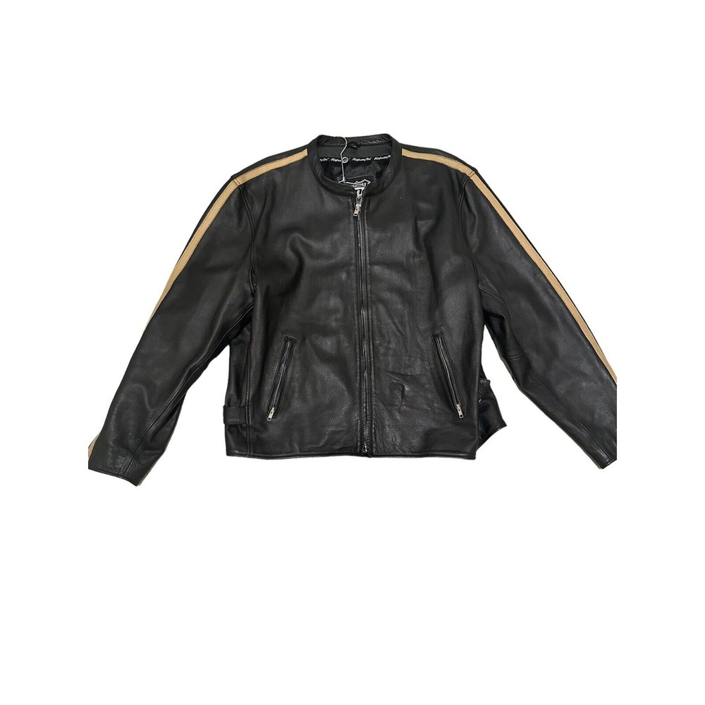 Highway One Leather Jacket Mens 3X black and tan racing motorcycle wear Vintage